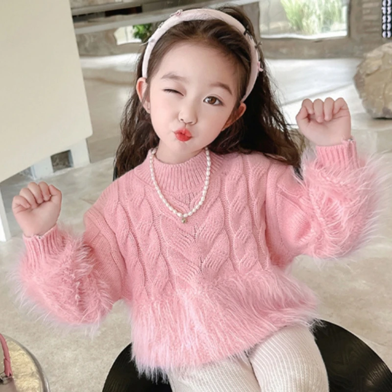 

Girls Sweater Wool Coat Kids Tops Knitting 2023 Vintage Thicken Warm Winter Autumn Plus Size Cottons Pullover Children's Clothin