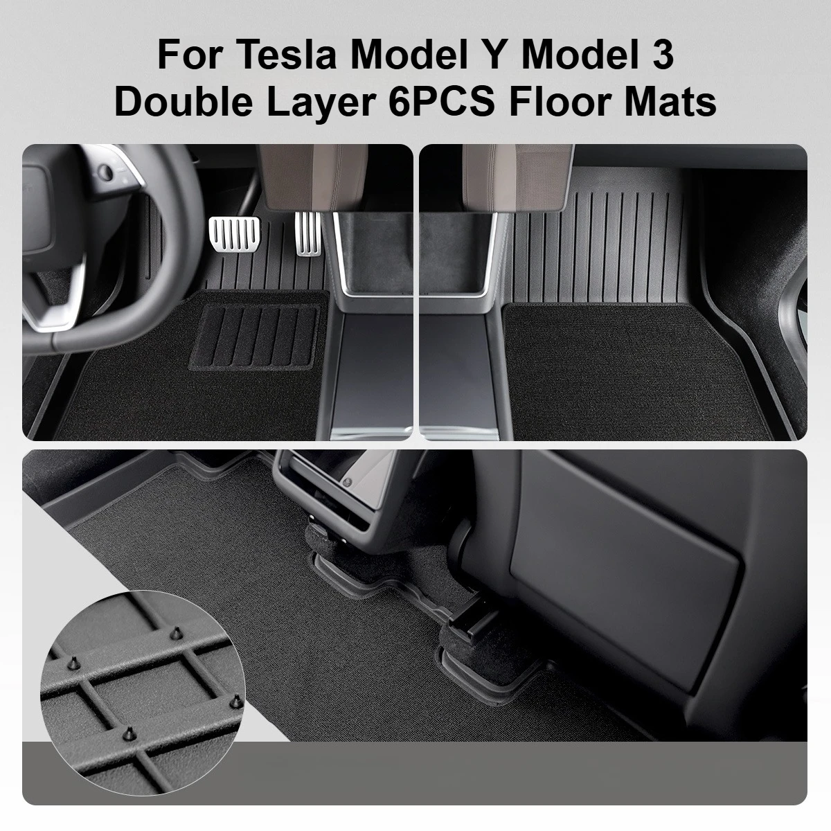 

Для Tesla Model Y Model 3 двухслойные 6 шт. напольные коврики 3D TPE Menis ковер бархатные водонепроницаемые моющиеся двухслойные автомобильные напольные подушечки