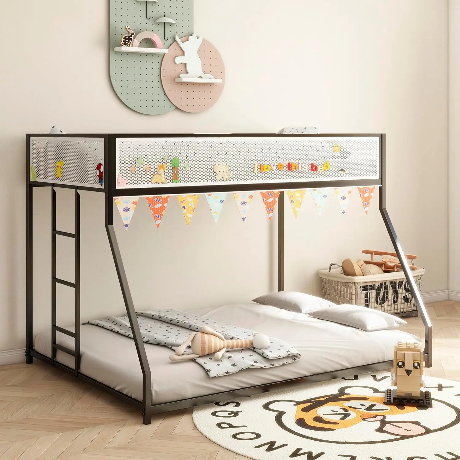 Beliche de metal para quarto infantil, Twin Over, Full - Lifesky Bunkbed Frame, perfil baixo para crianças, quarto de hóspedes, 6 Plus