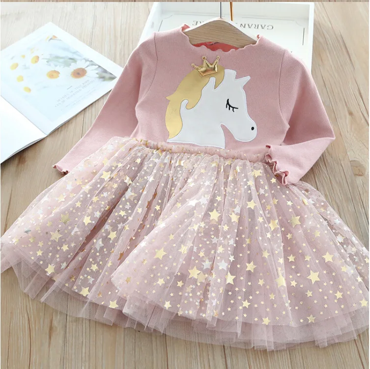 Unicorn Princess Dress 2024 Autumn Toddler Kids Dresses Girls Children Birthday Party Halloween Christmas Costume 3 to 7 Y