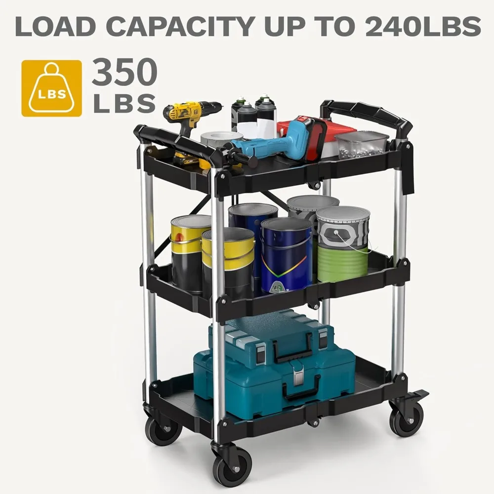 350LBS opvouwbare opvouwbare gereedschapswagen op wielen, opvouwbare service opvouwbare gereedschapswagen met wielen, opvouwbare rollin