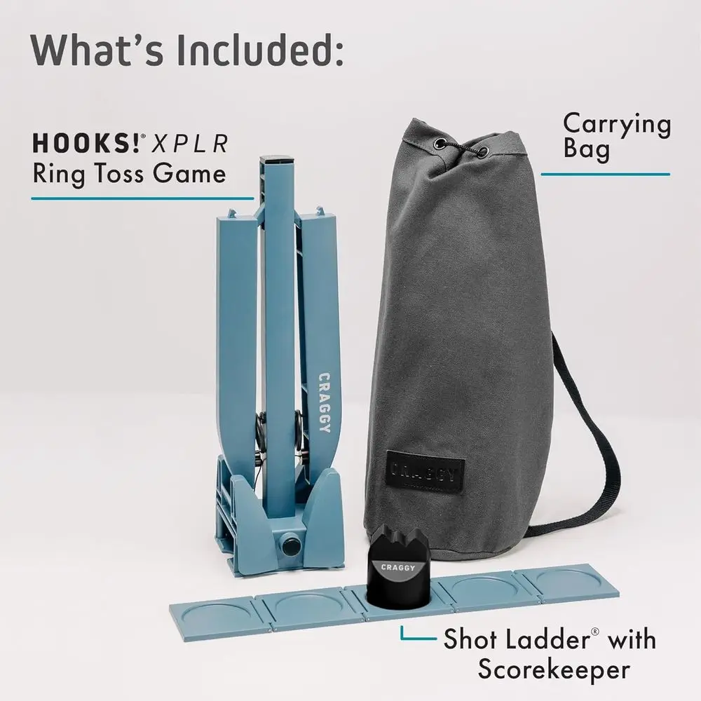Craggy Games Ring Toss & Shot Ladder Game Hooks XPLR - Crochet et anneau portables en aluminium pour jeux intérieurs/extérieurs - Jeu familial Ni