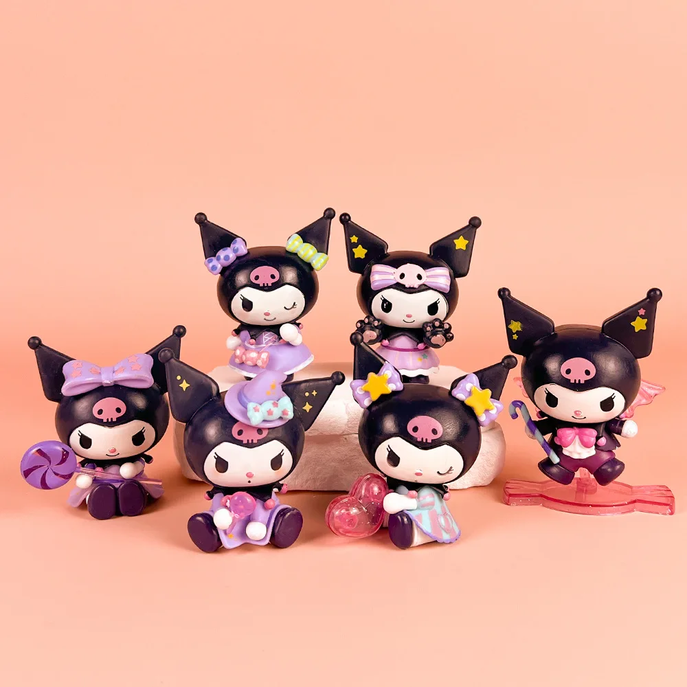 6 sztuk/zestaw Sanrio pudełko z niespodzianką Kuromi figurek z Anime bez torebki z lalki Anime cukrowej-niespodzianka słodka kolekcja modeli zabawka