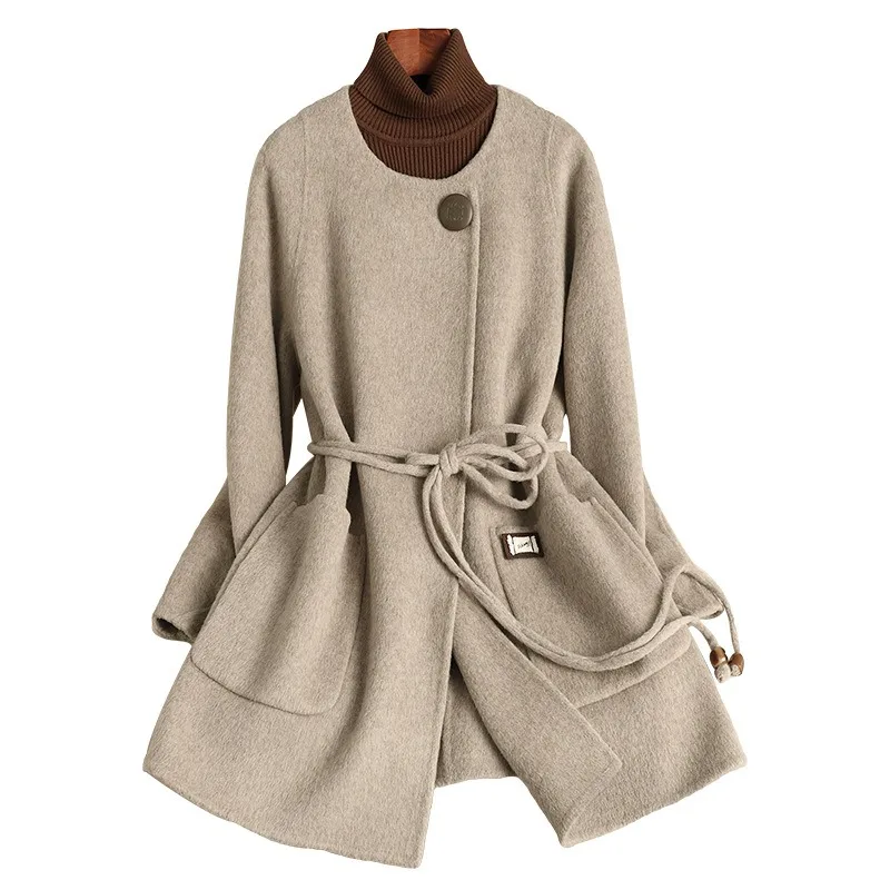

2025 Autumn Winter New Double Sided Cashmere Coat for Women Medium To Long High End Design Slim Fit and Slimming Woolen Jacket
