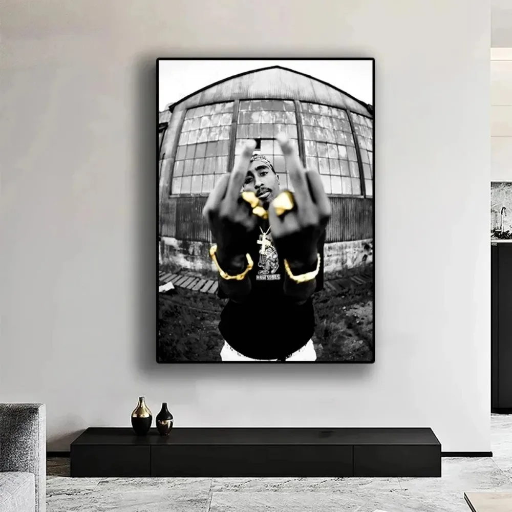 Black and White Rapper Tupac Posters HiP Hop Singer 2PAC Canvas Print Painting Rap Legend Wall Art Pictures Home Boy Room Decor