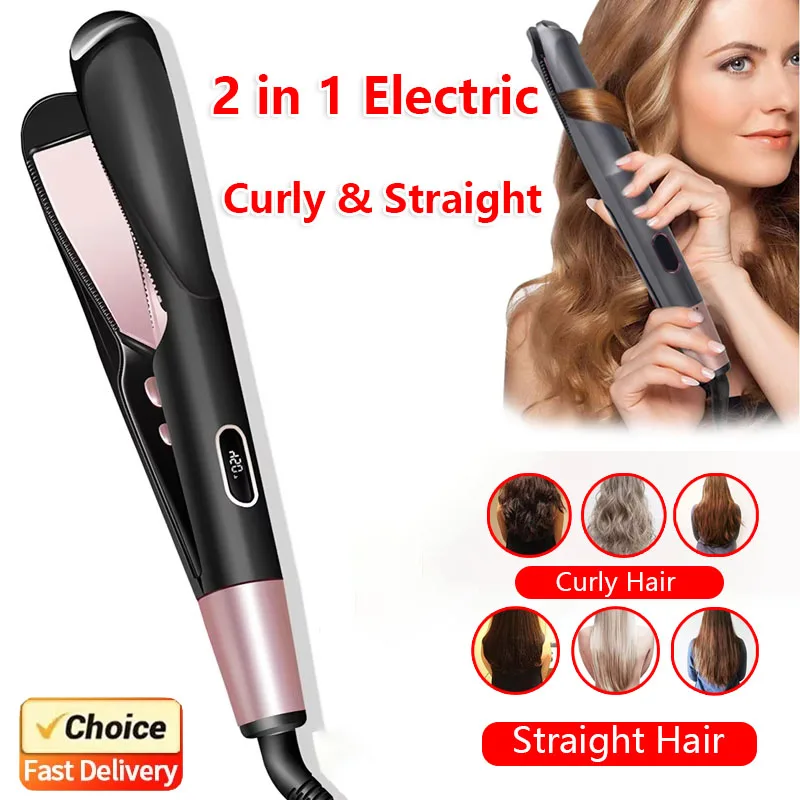 

2 in 1 Hair Straightener Curler Pro Twist Spiral Wave Gold Titanium Flat Iron Styling Tool for Salon Home Use