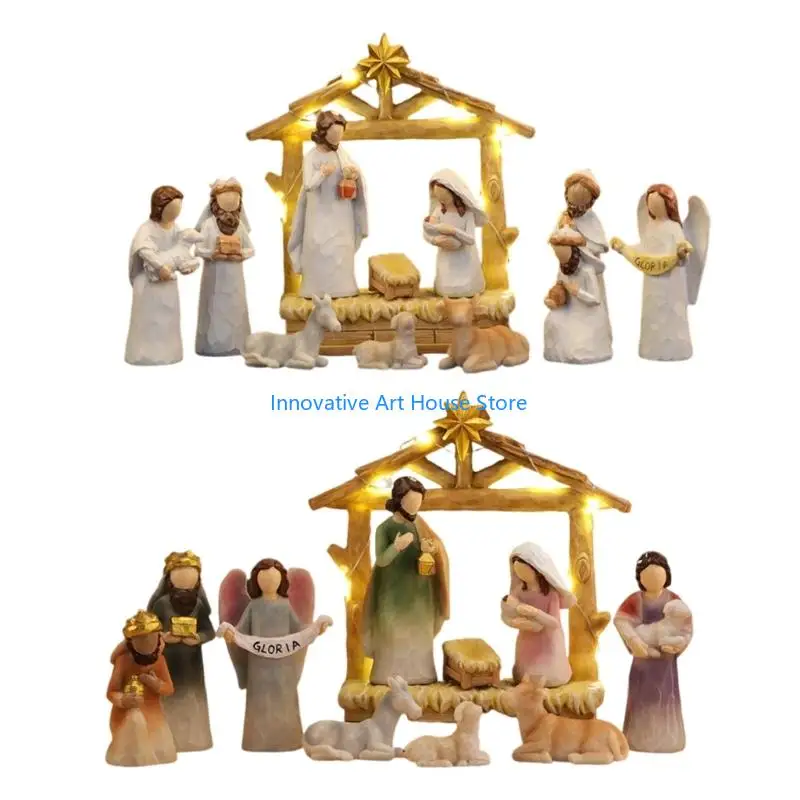 E1PC Christmas Nativity Figurines Resins Manger Holy Family Nativity Scene Statue
