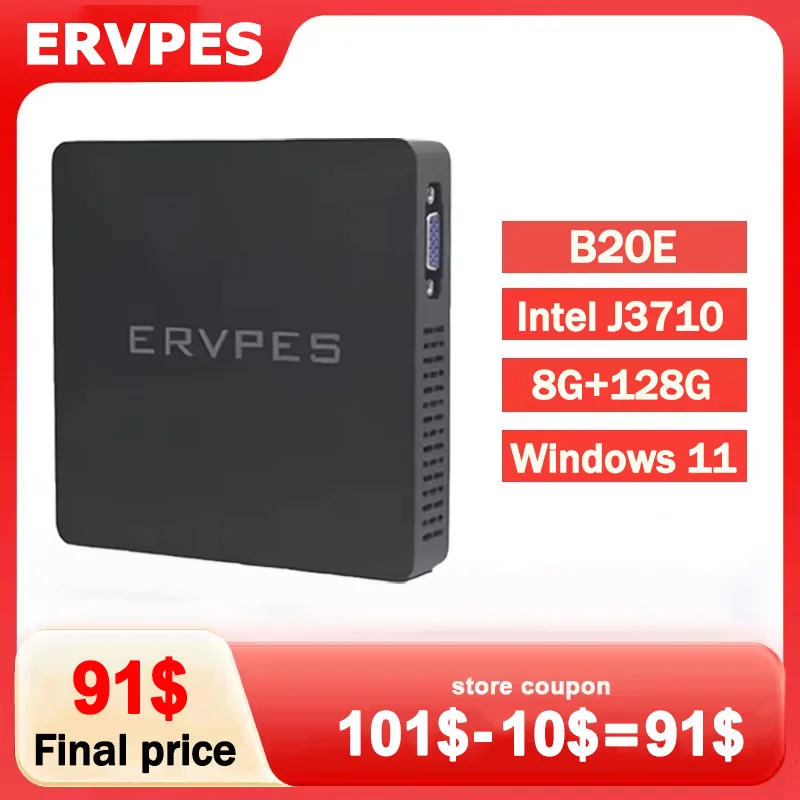 ERVPES Mini-PC B20E Windows 11 Pro 8 GB RAM 128 GB ROM J3710 Micro-Desktop-Computer Dual-Band-WLAN-Mini-PC