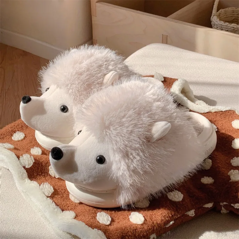 

Ladies Winter Home Plus Velvet Warm Mao Mao Cotton Shoes Cute Little Hedgehog Baotou Cotton Slippers