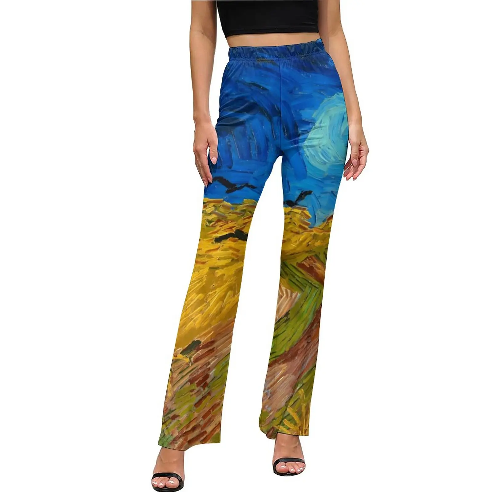 1890 by Vincent Van Gogh Pants Wheatfield Elegant Flared Trousers Spring Female Printed Aesthetic Slim Pants