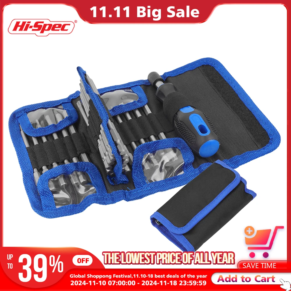 Hi-spec 24in Screwdriver Set Magnetic Screwdriver Bit Holder Quick Release Hex Torx Bits For Screwdriver Multi Set In Canvas Bag