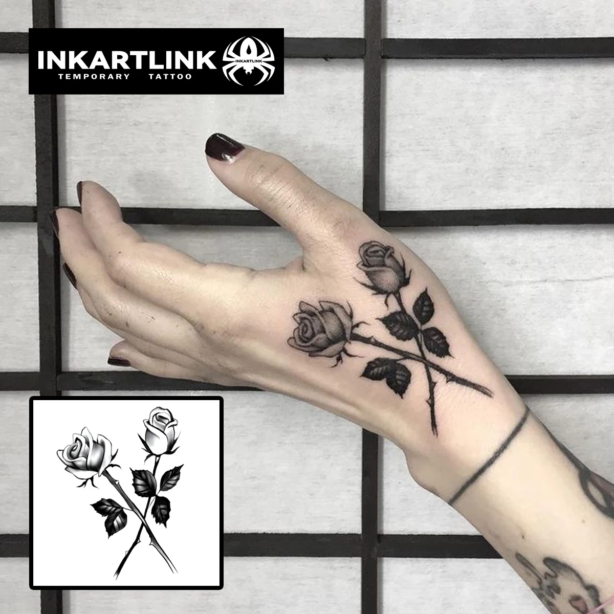 INKARTLINK Herbal Crossed Thorny Roses Temp Tattoo for Artisanal Style, City Walks & Trendy Daily Wear.