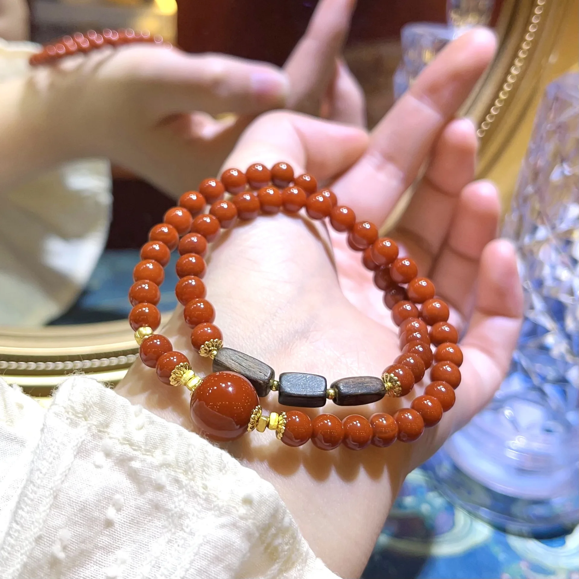 Natural South Red Agate Jewelry Double Circle Hand String Female Cultural Amusement Agate Original Design Bracelet