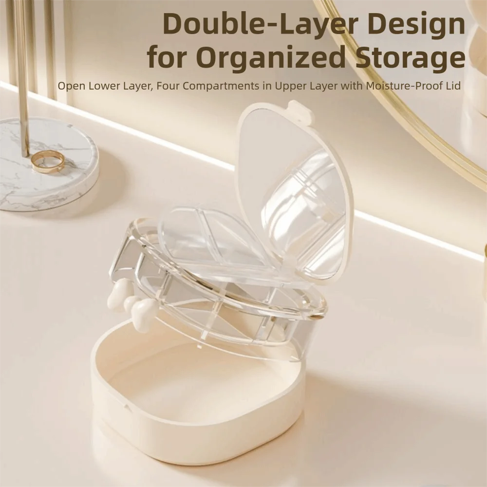 Portable Mini Jewelry Box Double-Layer Compact Jewelry Organizer Moisture-proof Dust-proof Makeup Case Dresser Storage