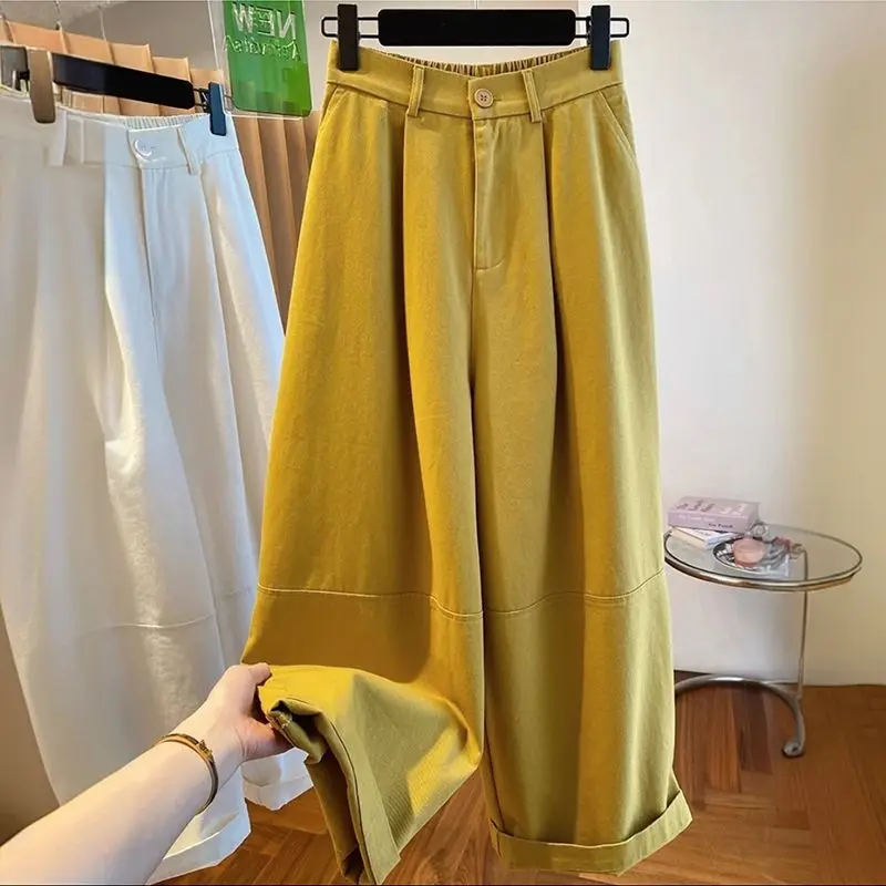 

Yellow nine-point wide-leg pants women's spring and summer loose and thin balloon pants tooling pants