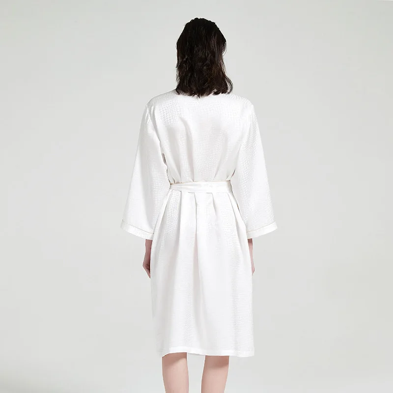 Women Classic Jacquard Mulberry Silk Robe Long Luxury Bathrobe High Grade Casual Homewear Elegant Sleepwear badjas dames