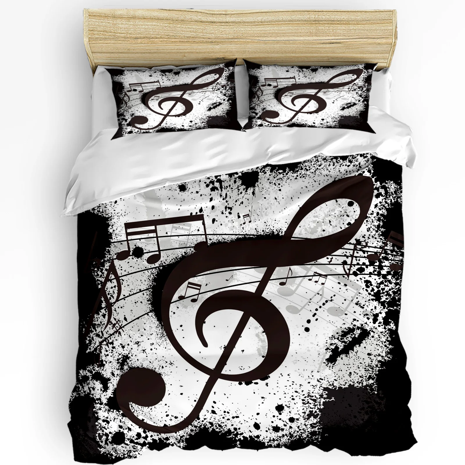 Music Notes Dot Drop Quaver Black Splash Ink Art Bedding Set 3pcs Duvet Cover Pillowcase Quilt Cover Double Bed Set Home Textile