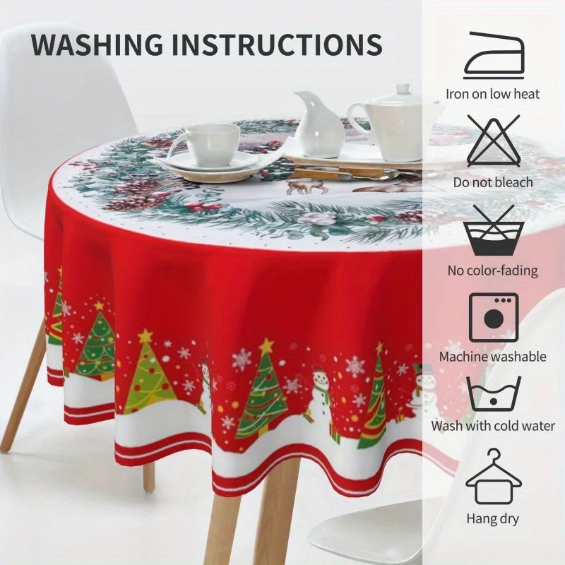 2D flat printed polyester round tablecloth, 1 piece round printed tablecloth. Dining table cover. Coffee table cover