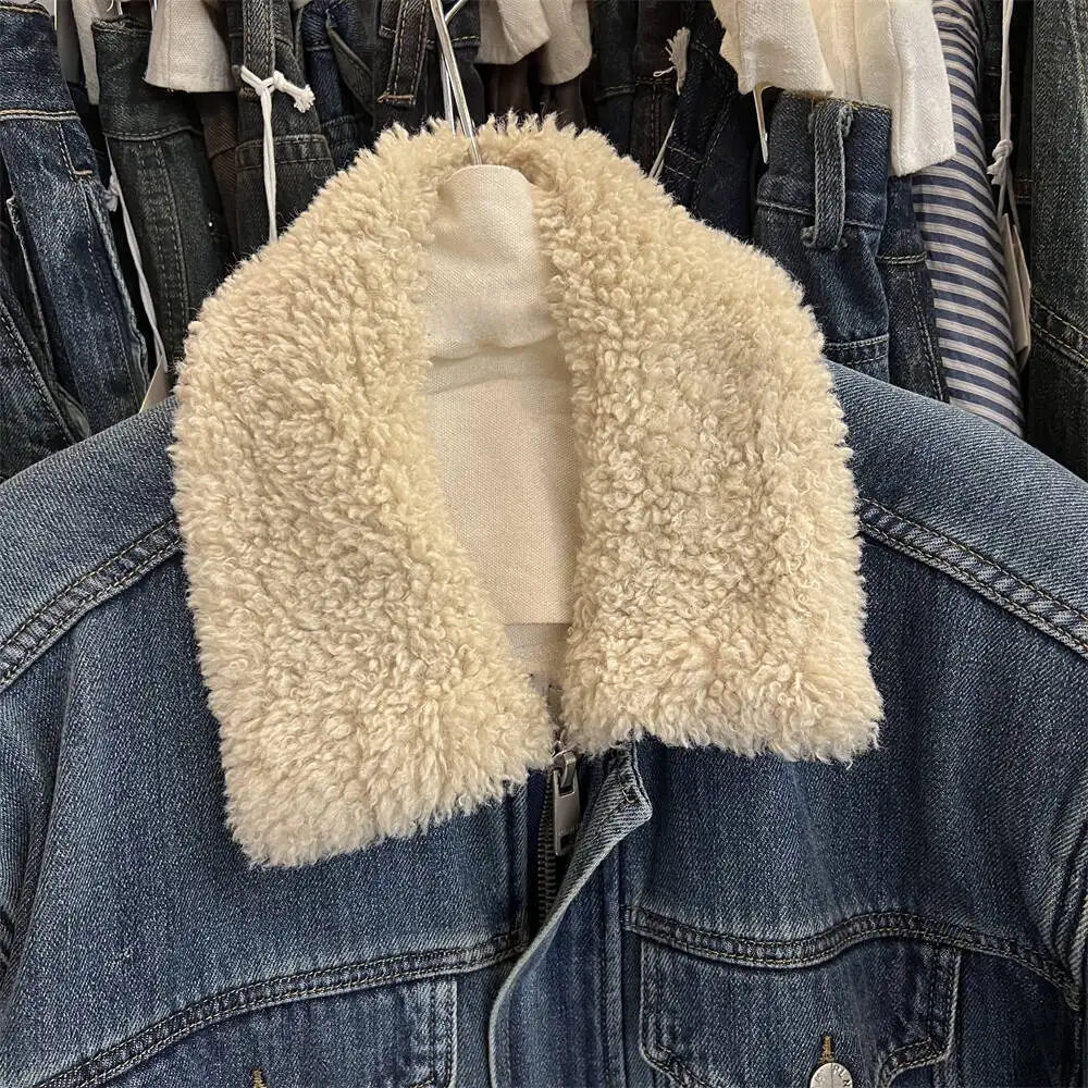 Denim Coats Moto Biker Jeans for Women Jackets Zipper Pocket Turn Down Collar Long Sleeve Thick Loose Casual 2025 Autumn Winter