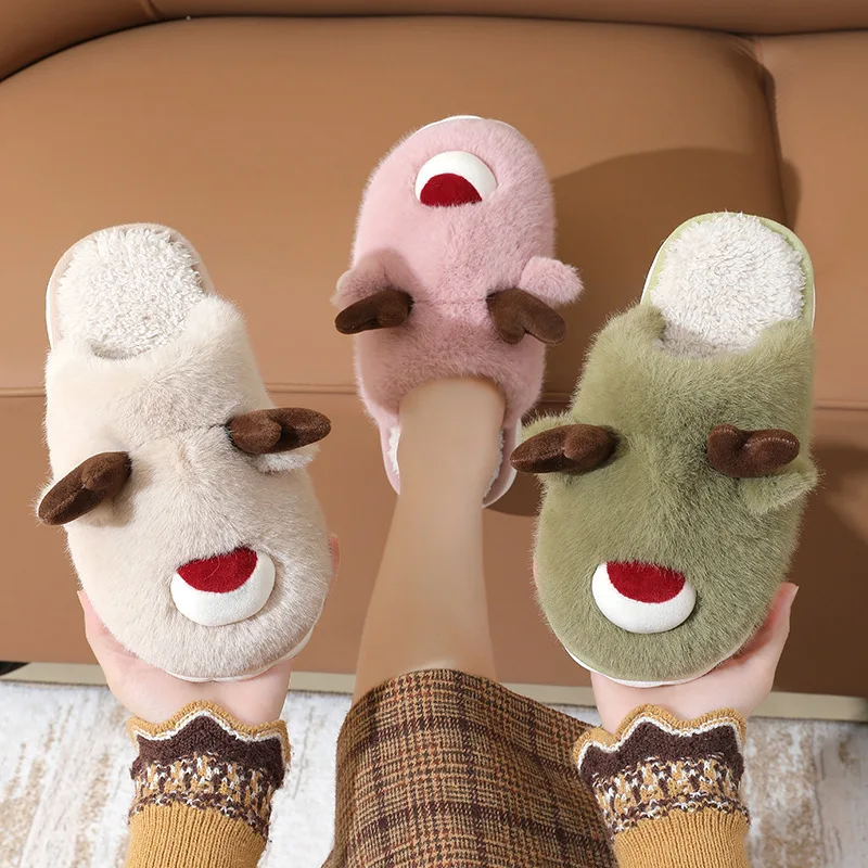 Children's Cotton Slippers Female Deer Patterned Indoor Home Anti-slip Warmth Parent-Child Style Home Slippers