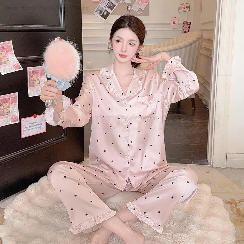 

Female 2PCS Pajamas Set Spring New Sleepwear Home Clothese Long Sleeve Trouser Suit Pyjama Pour Femme Fashion Sweet Loungewear