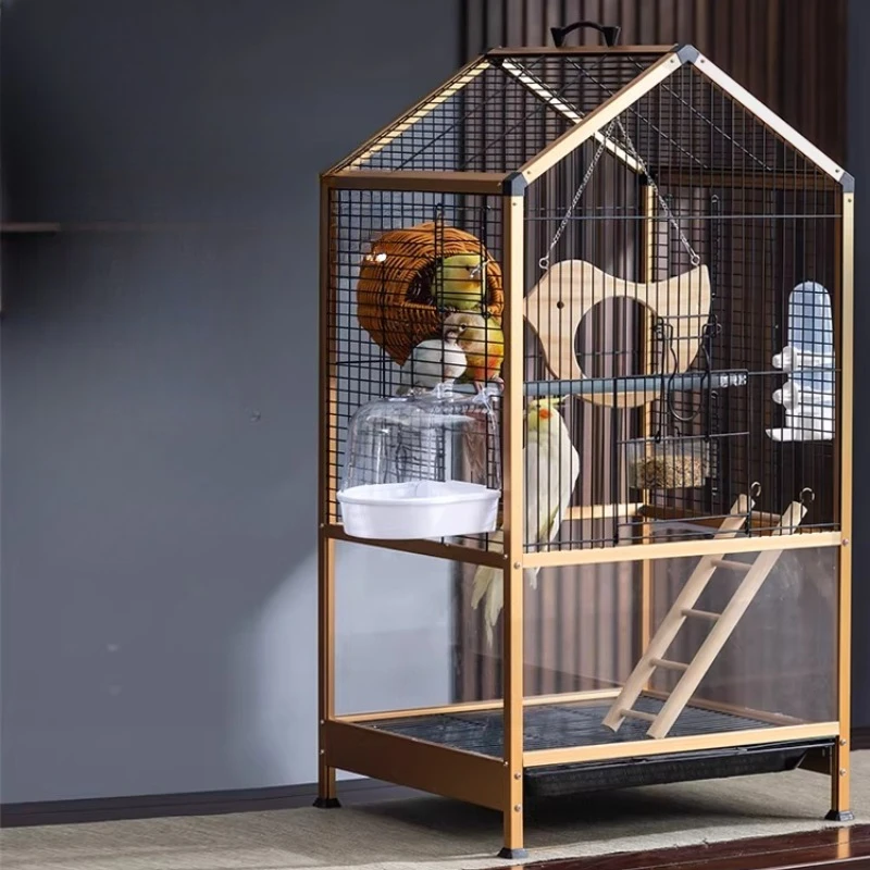 

Indoor Hammock Bird Cages Feeder With Stand Wooden Stainless Inseparable Bird Cages Pedestal Jaula Para Canarios Bird Supplies