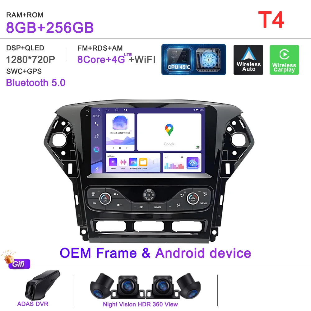 Auto GPS Android 16 Auto Radio Voor Ford Mondeo MK4 2007-2014 Stereo Head Unit Geen 2din DVD Scherm 5G Navigatie stereo Auto GPS