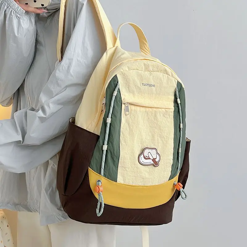 Japanese Style Cute Simple Color Matching Schoolbag Large Capacity Backpack Travel Commuting Storage Bag Women's Bag