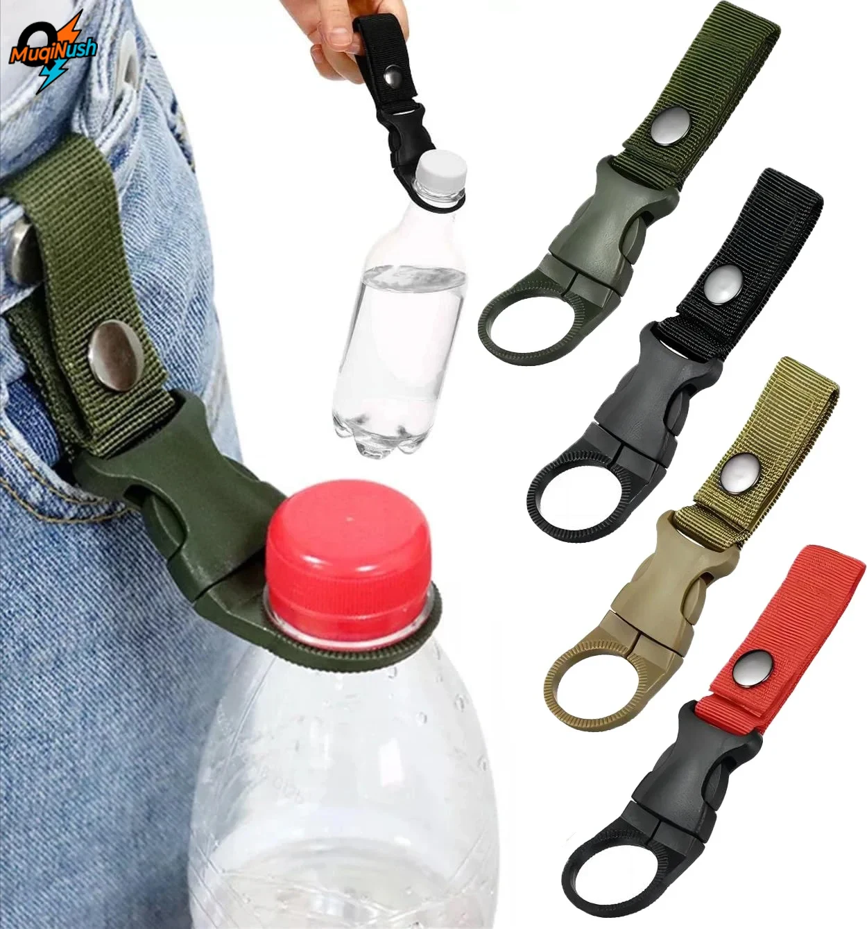 

MuqiNush 4 Pcs Backpack Buckle Carabiners Attach Quickdraw Water Bottle Hanger Holder Outdoor Camping Hiking Climbing