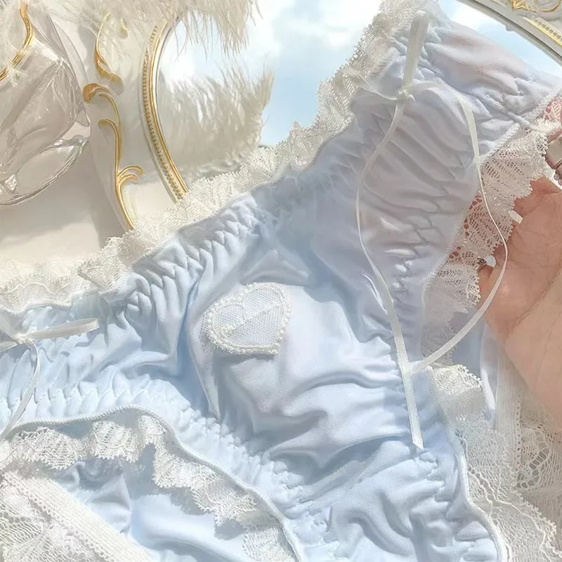 Lolita Lace Ice Briefs Sweet Girl\'s Butterfly Bow Heart-shaped Pattern Underwear Japanese Sexy Maid Cosplay Young Girl Panties
