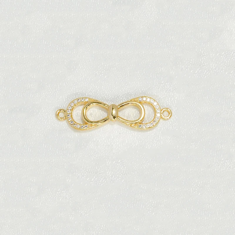 12Pcs Zigzag Bow Connector Diy Bracelet Necklace Charm Accessorie Color Zircon Flower Snake Palm Eye Goose Element Brass Jewelry