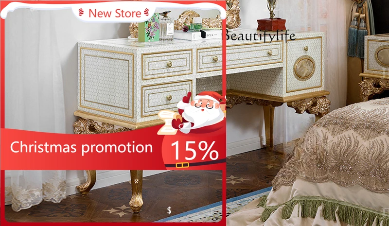 

Light Luxury European Exquisite Cosmetic Table Solid Wood Shell Parquet Craft Solid Wood Luxury Bedroom Dressing Table X
