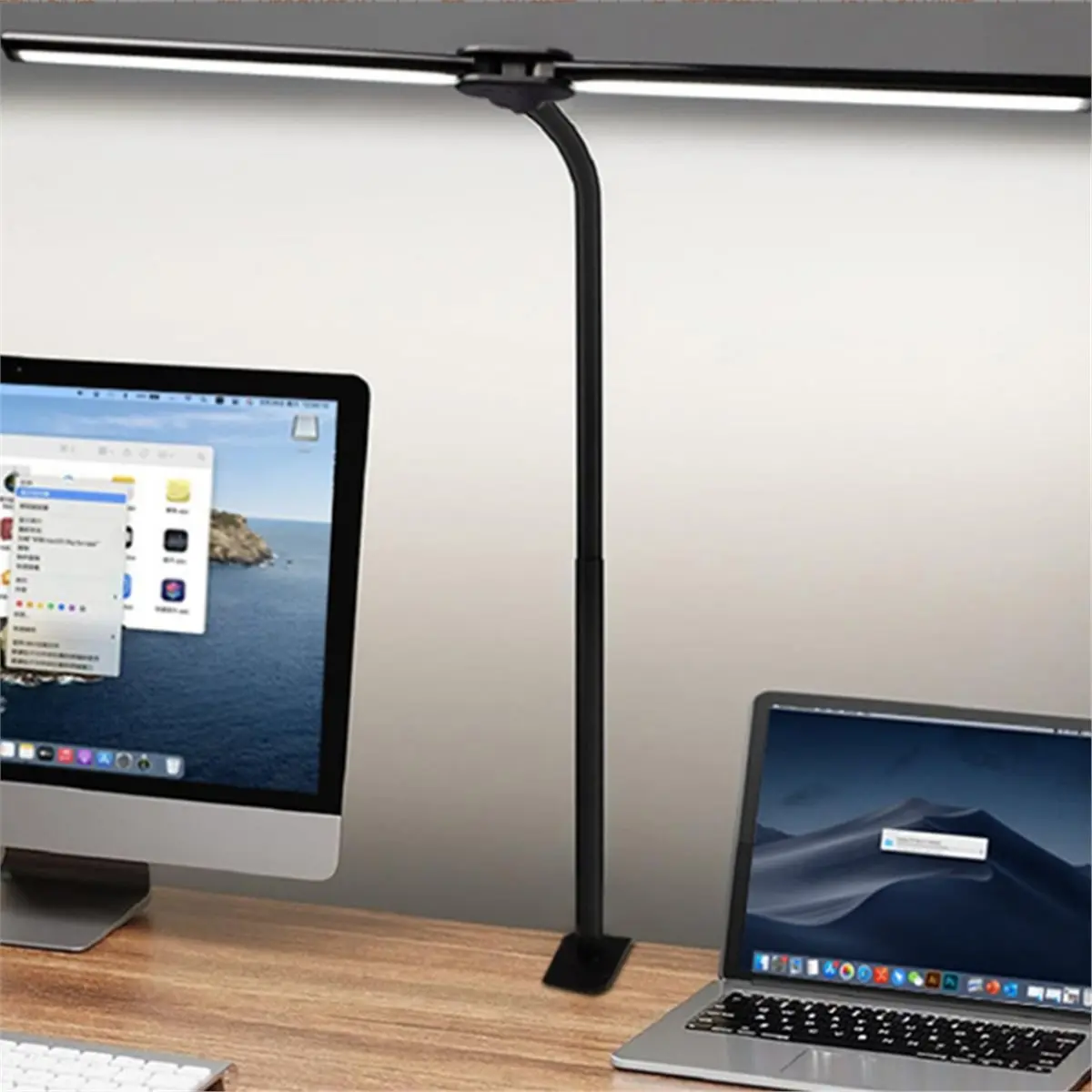 LED Desk Lamp with Clamp, Double Head Desk Light,Levels Clip-on Desk Lamp Eye-Caring Table Lamp, Monitor Light