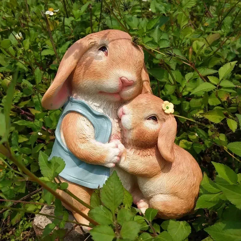 Nordic Garden Cute Mother Child Rabbit Resin Ornaments Villa Table Accessories Crafts Courtyard Outdoor Balcony Figurines Decor