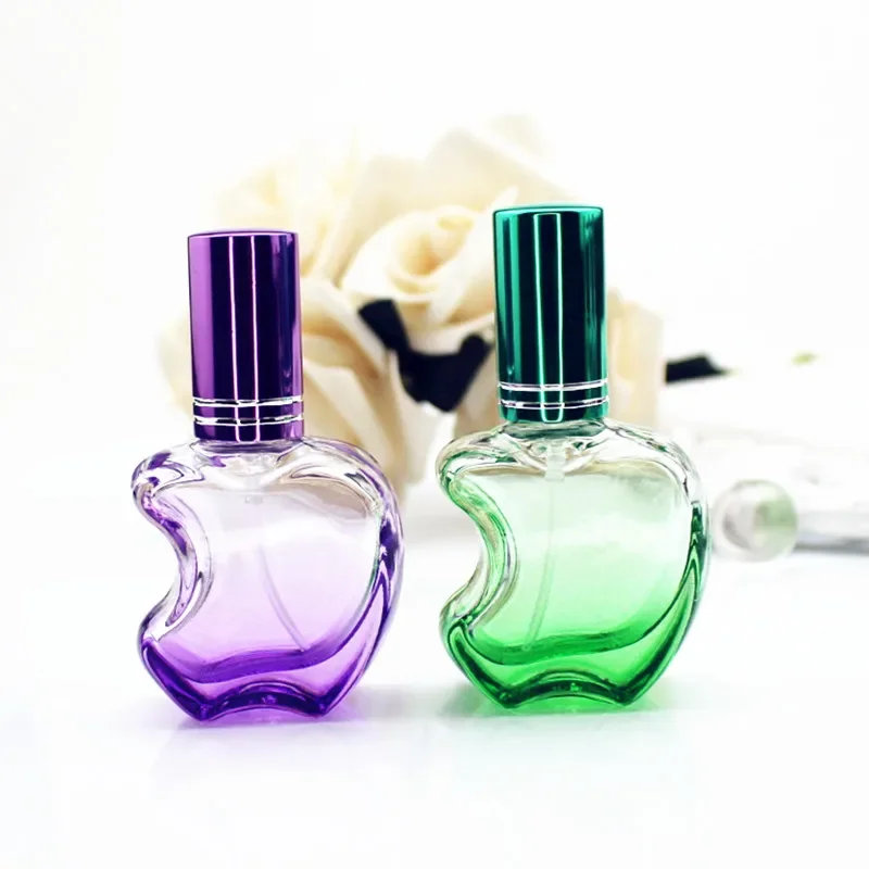 1pc 12ml Colorful Apple Shaped Empty Glass Perfume Bottle Small Sample Portable Parfume Refillable Scent Sprayer Bottle