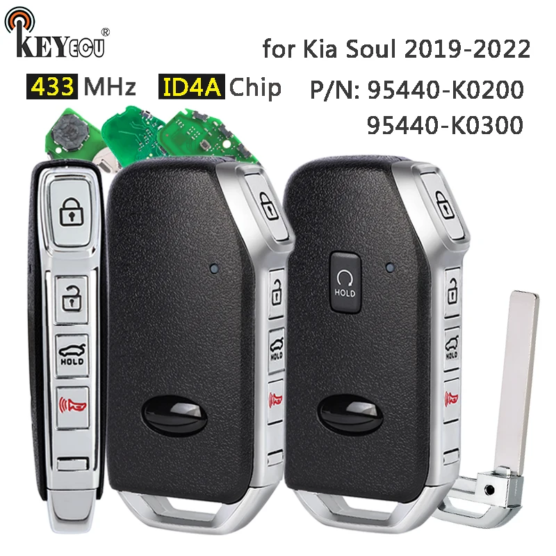 

KEYECU 433MHz ID4A Chip 95440-K0200, 95440-K0300 Proximity Keyless-Go Smart Remote Key Fob for Kia Soul 2019 2020 2021 2022