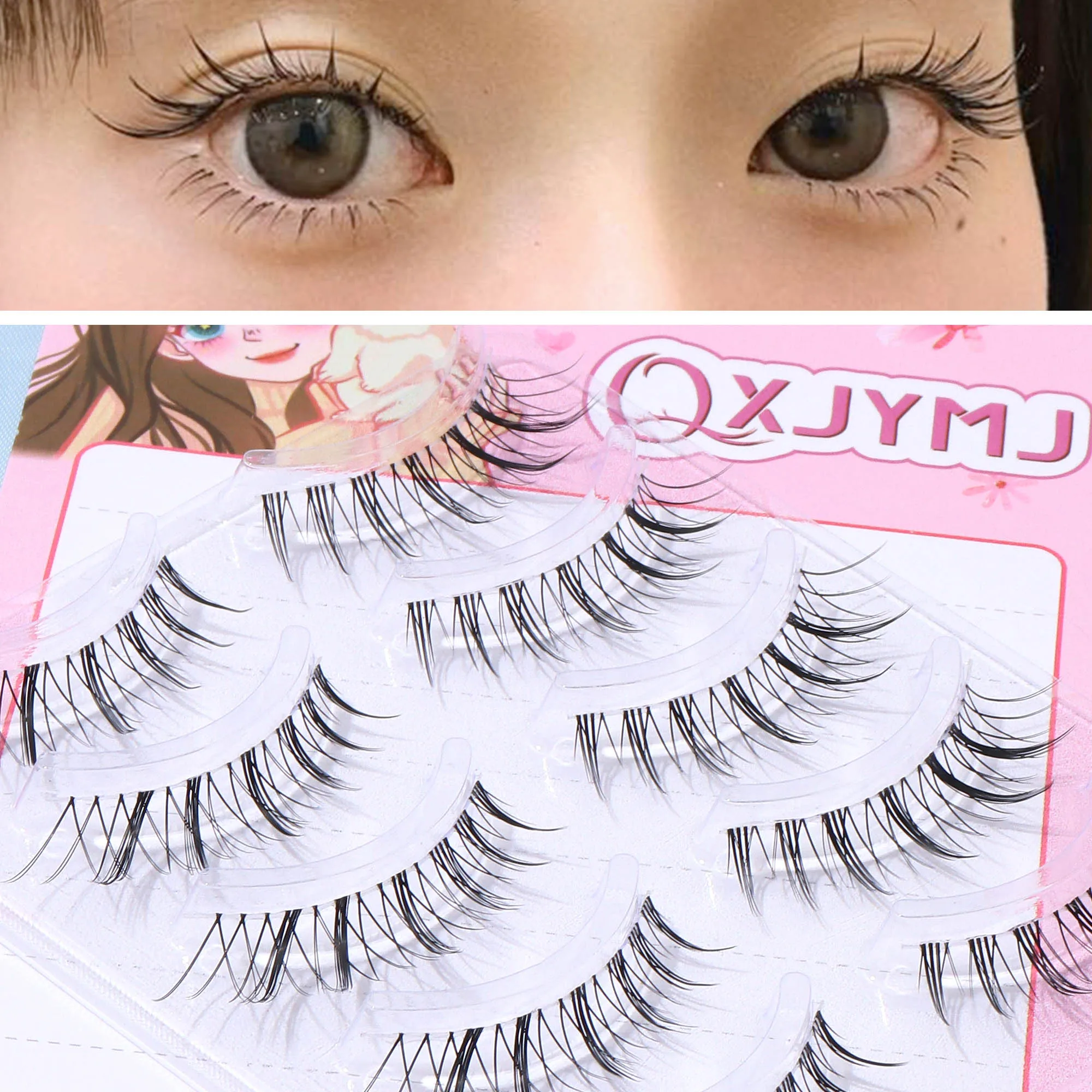 Piekerige individuele wimperclusters, schattige cartoonverpakking wimperset, natuurlijke pluizige valse wimpers, kerstcadeau, schattig klein cadeau