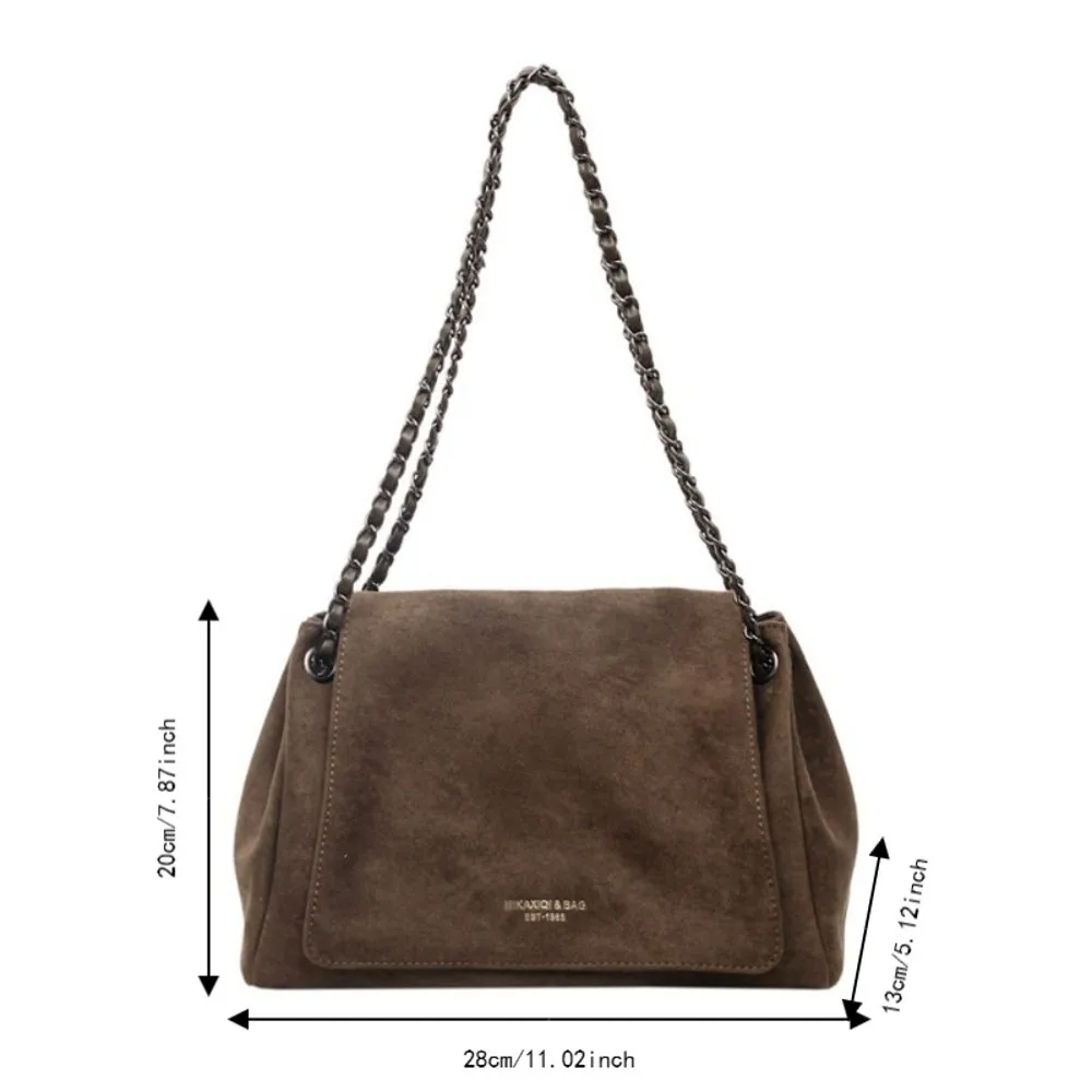 Elegante Retro Damen Schultertasche aus Wildleder, Große Kapazität, Handtasche, Umhängetasche, Einfarbig, Ketten-Unterarmtasche, Herbst Winter – Detail 1