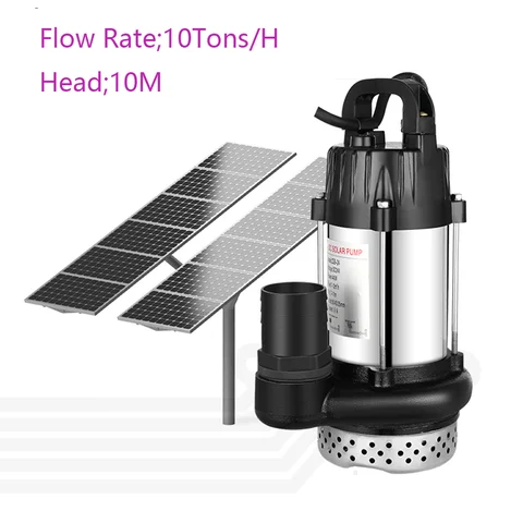 370W DC48V Solar Submersible Pump Max Flow 10Tons Per Hour Solar powered water pump Max Head 10Meter for Agriculture
