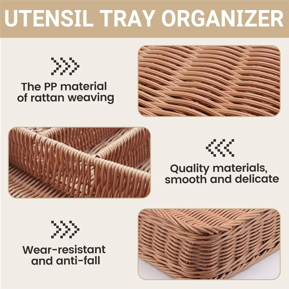 New Kitchen Drawer Organizer Cutlery Storage Basket 4 Compartments Kitchen Forks Knifes Rattan Storage Tray