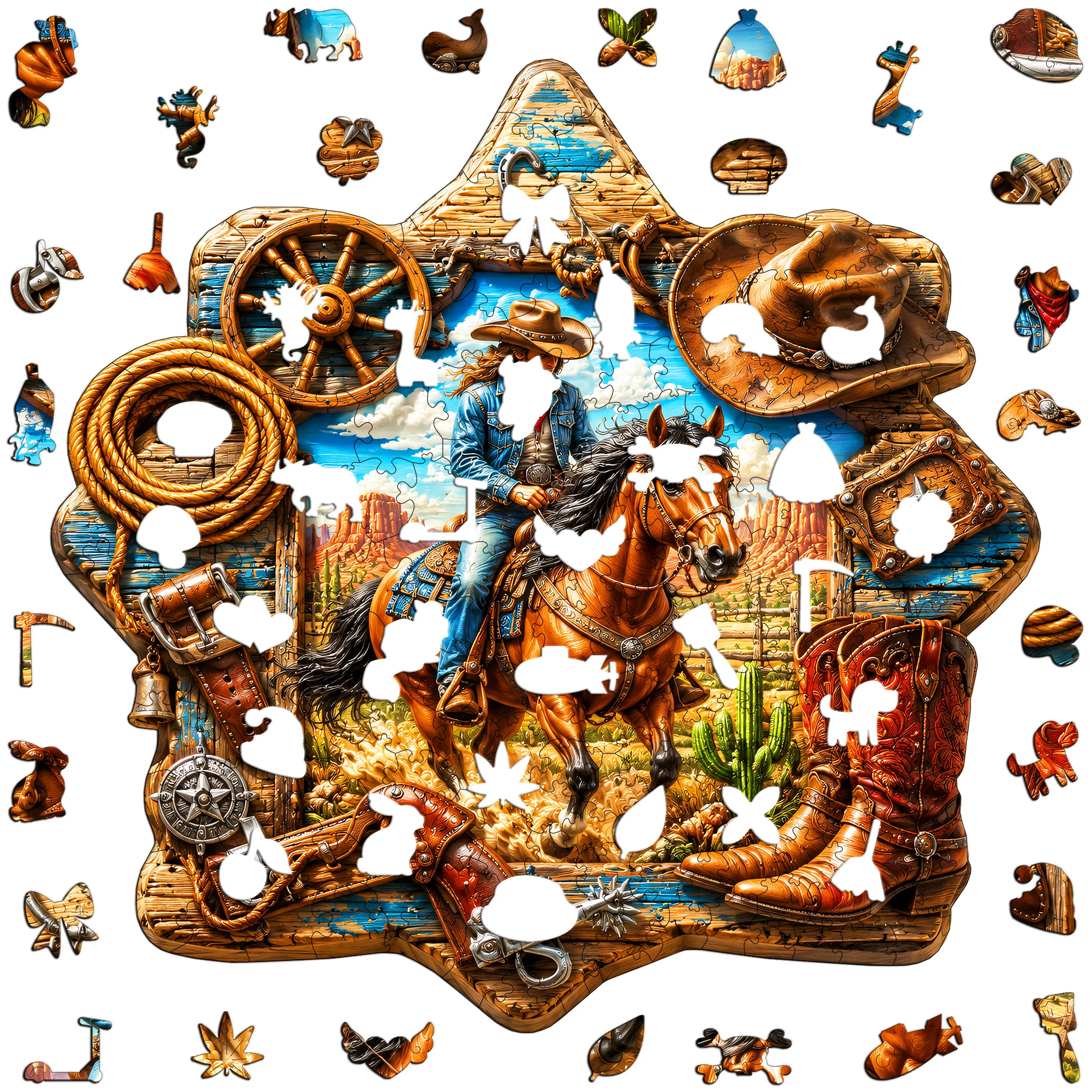 Tropical Island Waterfall Flat Wooden Puzzle - Animal Jigsaw Puzzle Toy - Tabletop Puzzle Game - Present for Christmas