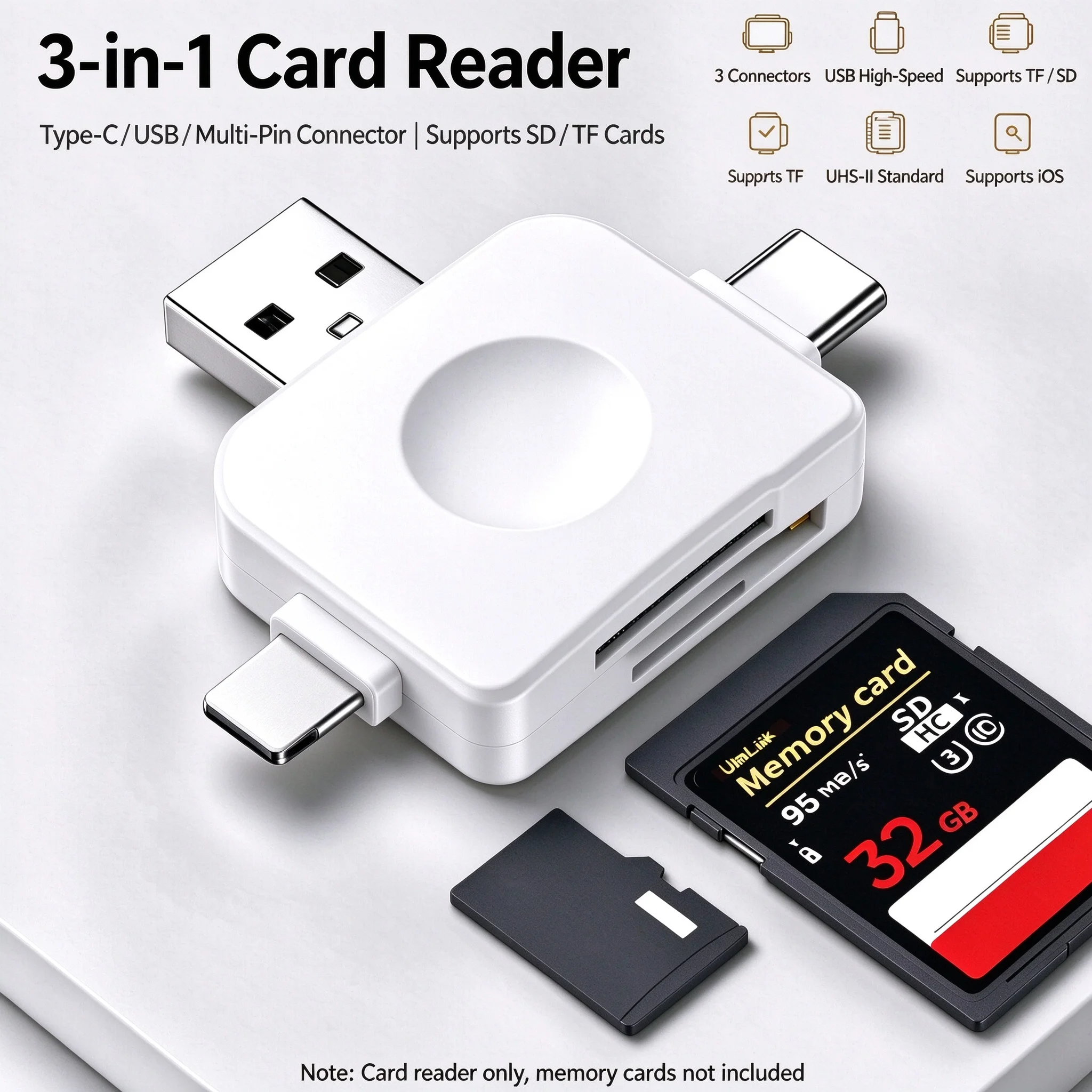 4In1 SD TF Memory Card OTG Adapter For iPhone Android ForWindows Linux USB A/8 Pin/Micro /Type C To SD TF Card Reader Converter