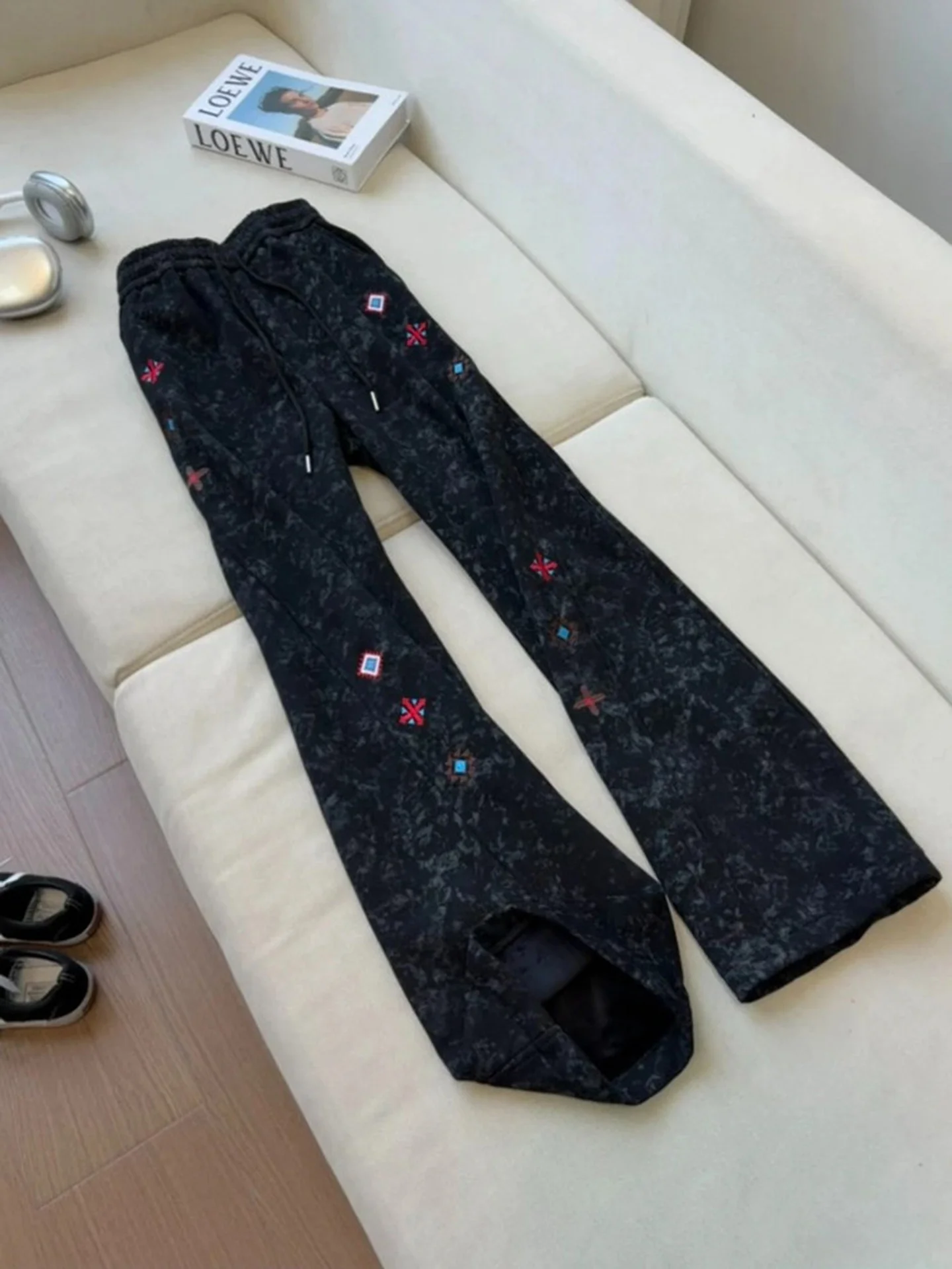 

Мужские повседневные брюки Cleanfit American Style с вышивкой, на флисовой подкладке, с тяжелым угловым кроем и вырезами, в стиле тай-дай