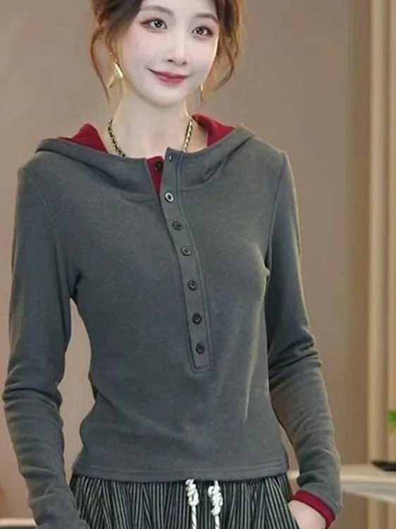 

Женская модная простая толстовка с капюшоном и длинными рукавами из полиэстера, теплая, подходит для осени и зимы.