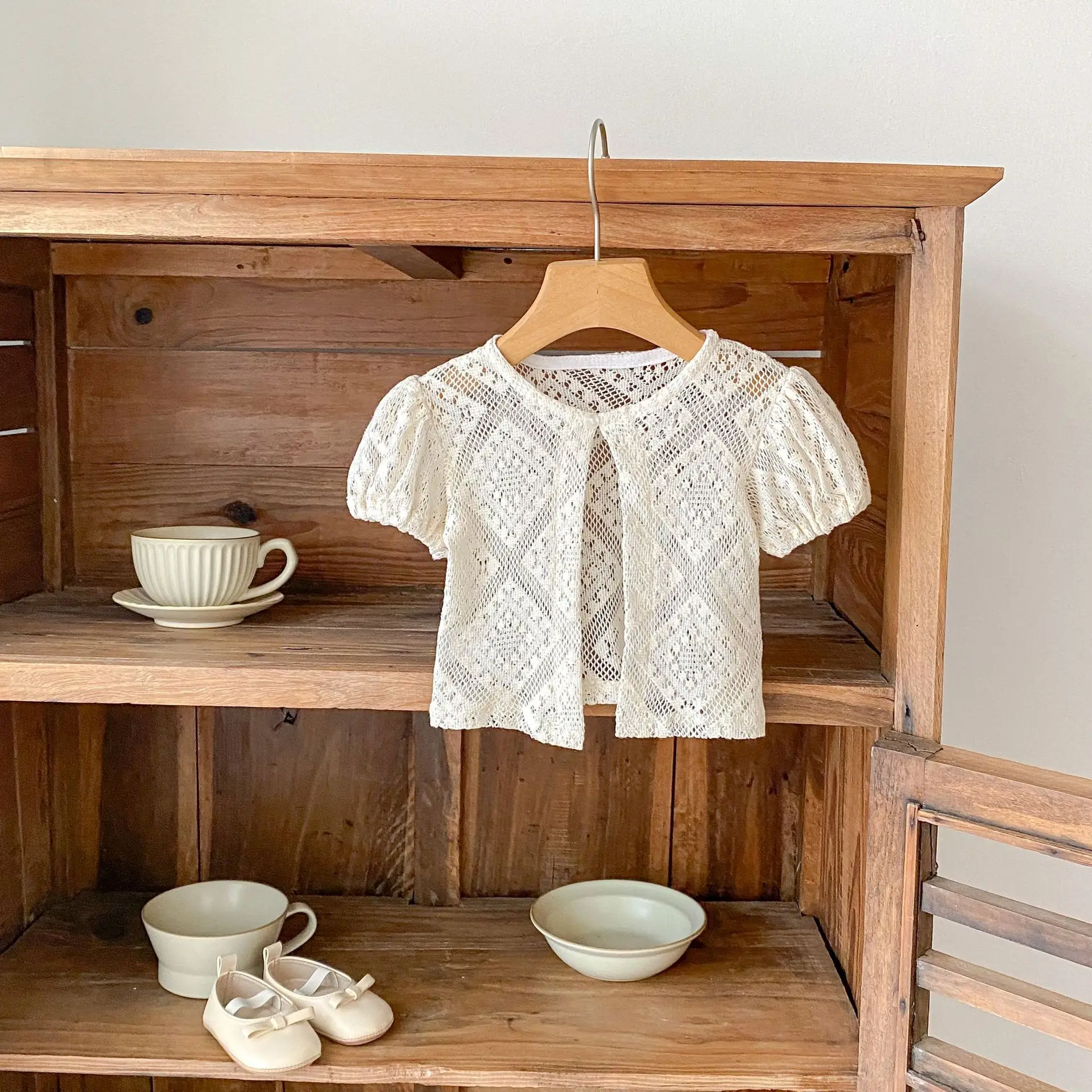 2025 Baby Clothes Summer New 0-3 Year Old Girl Versatile Small Cardigan Hollow Bubble Short-sleeved Top