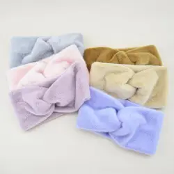 Knotted Imitation Mink Fur Cross Headband Hair Band Winter Ear Warm Plush Elastic Solid Color Wide Women Turban Hair Accessories