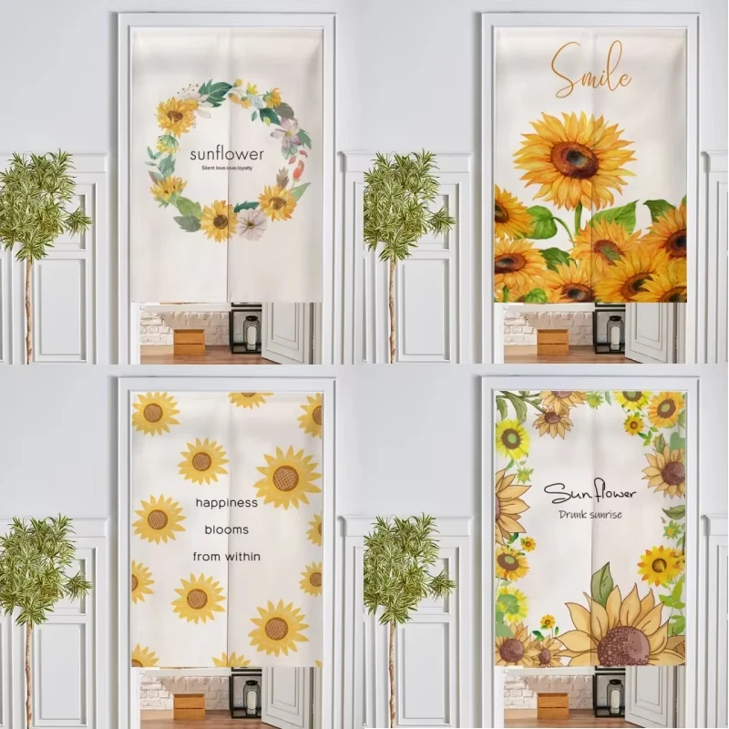 VIKAMA Minimalist Sunflower Noren Curtain Short Door Curtain For Kitchen Bedroom Living Room Home Entrance Decor