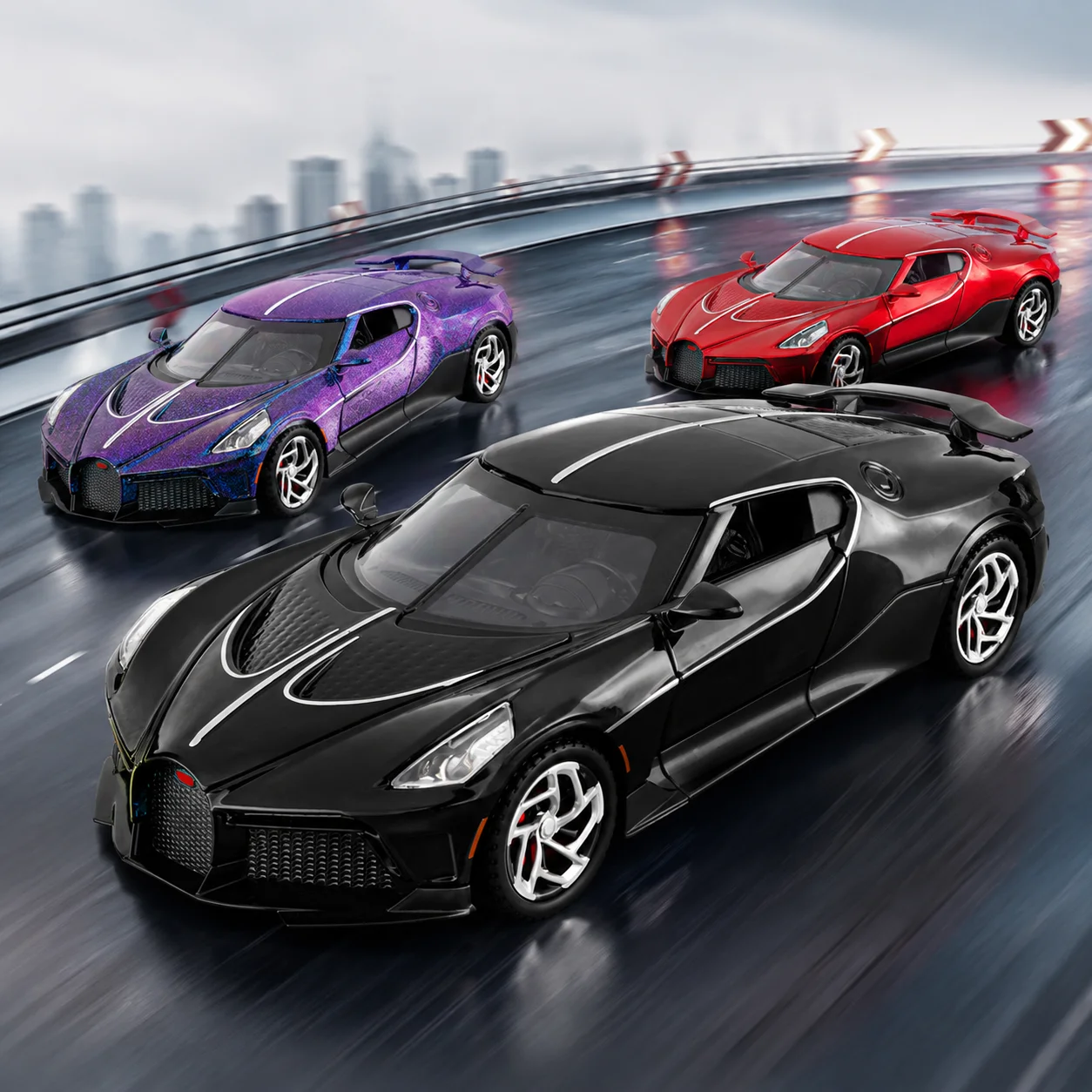 

1/32 Bugatti La Voiture Noire Toy Car Miniature Diecast Super Sport Vehicle Model Sound & Light Collection Gift For Boy Kid