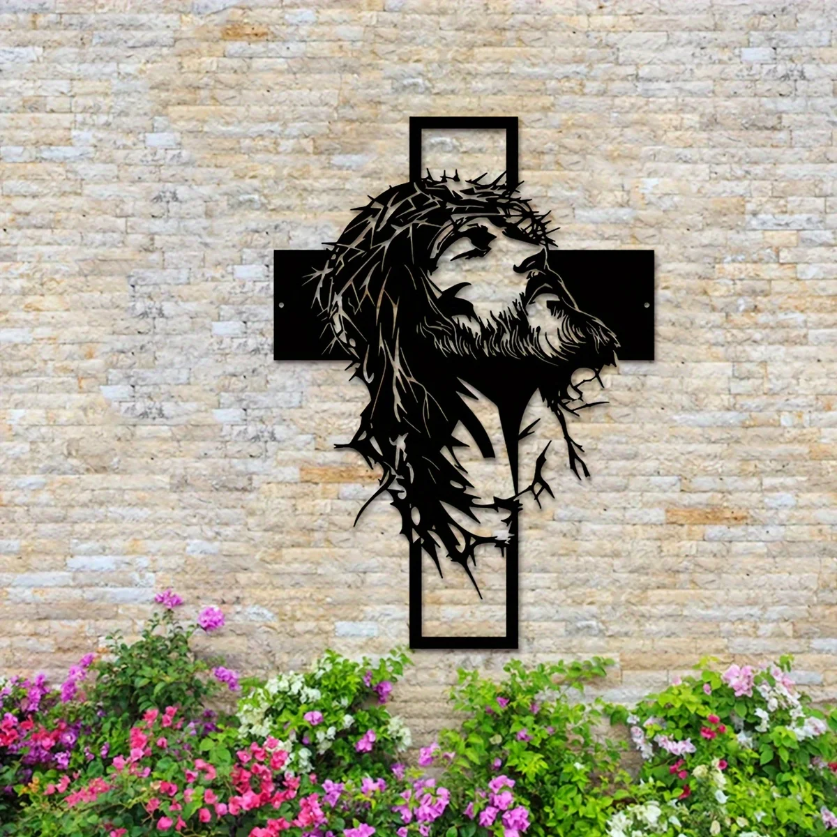 Elegant Black Metal Jesus & Cross Wall Art Religious Silhouette Sculpture for Home Porch Deck Decorative Faith Artwork