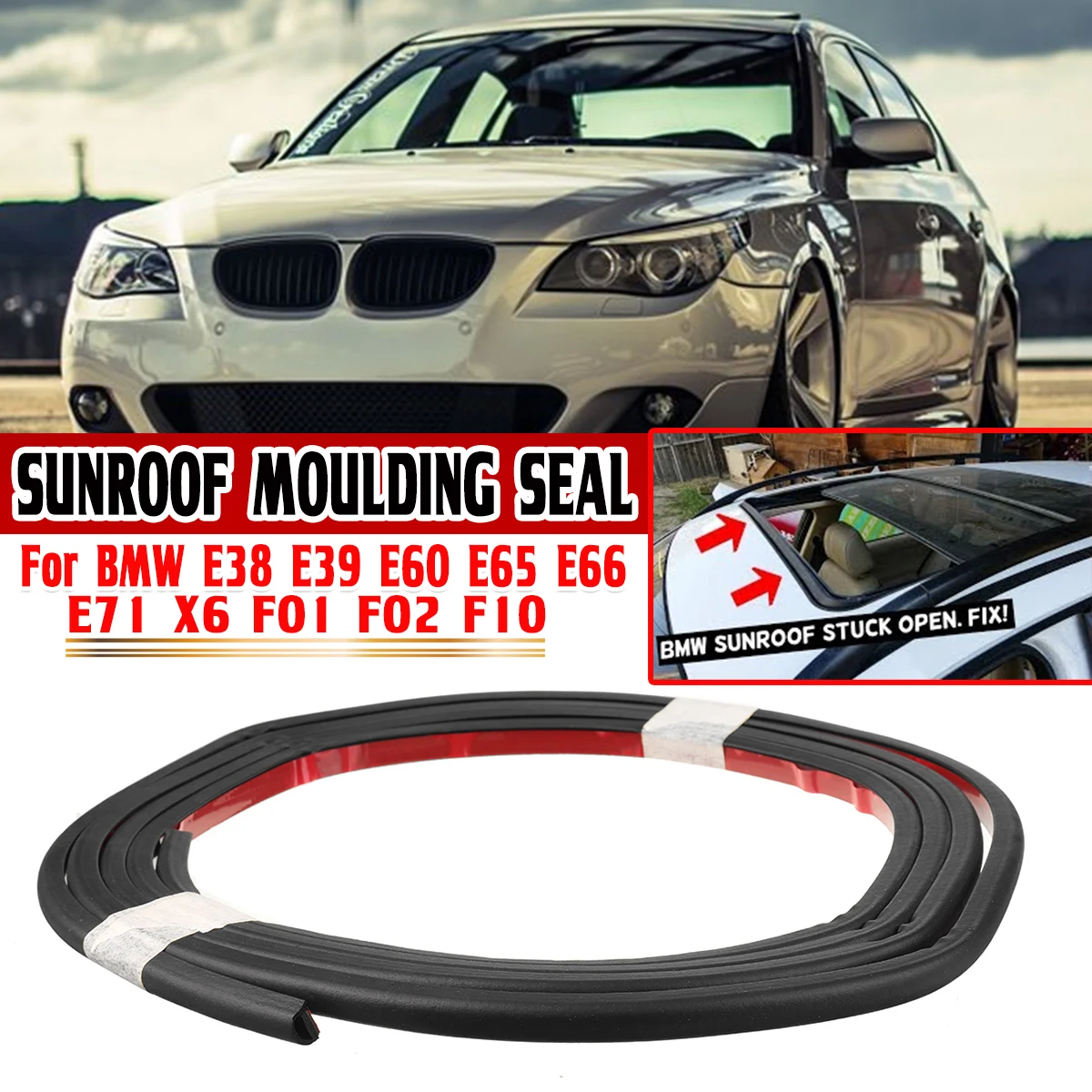 Black Rubber Sunroof Moulding Seal For BMW E38 E39 E60 E65 E66 E71 X6 F01 F02 F10